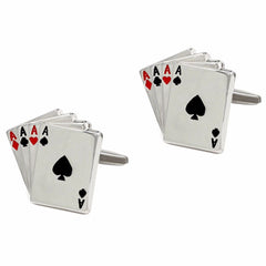 Fancy Silver Ace Poker Cufflinks In Box