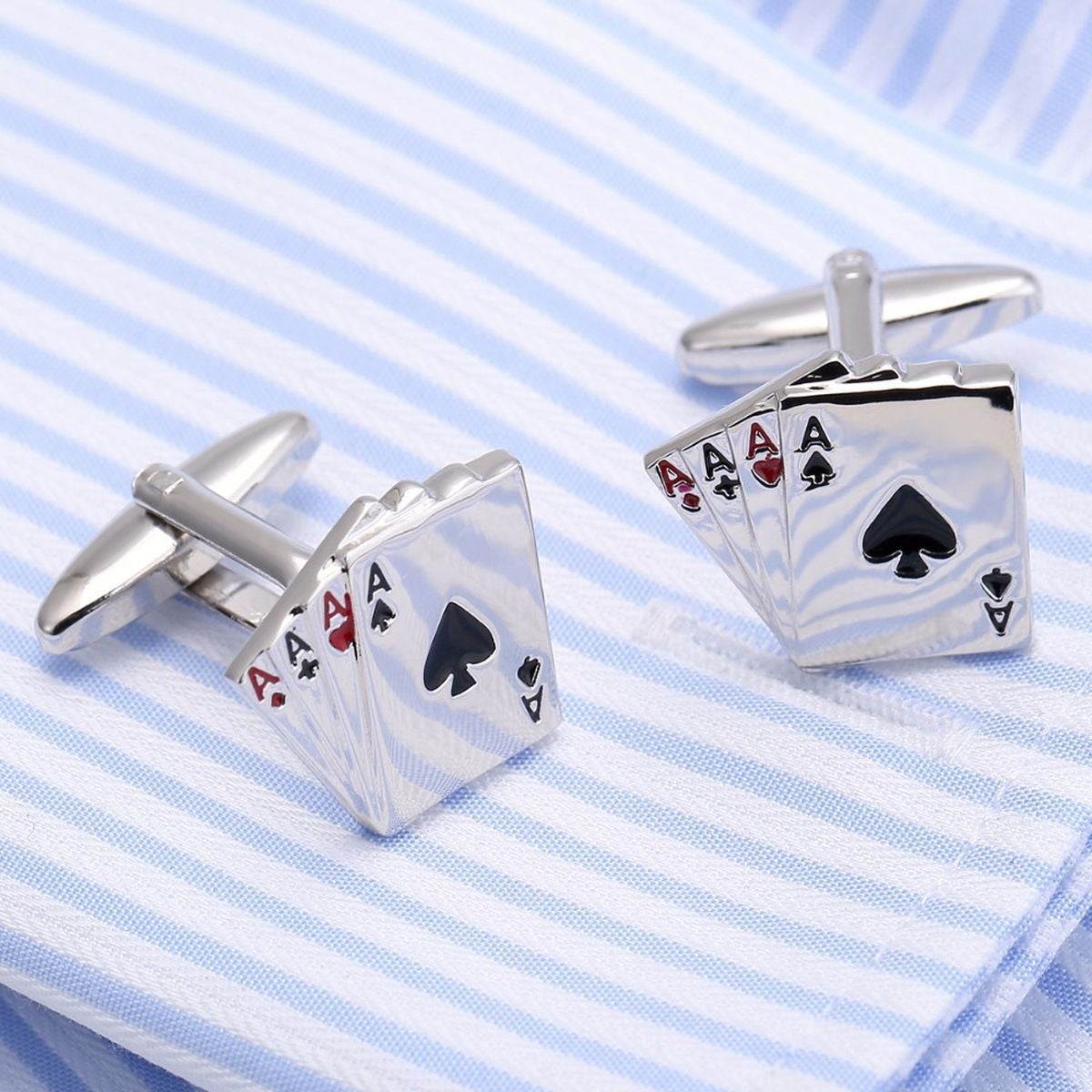 Fancy Silver Ace Poker Cufflinks In Box