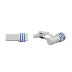 Cylinder Blue Stripe Bullet Cufflinks In Box