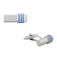 Cylinder Blue Stripe Bullet Cufflinks In Box