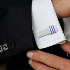 Cylinder Blue Stripe Bullet Cufflinks In Box