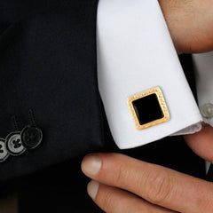 Square Black Enamel Cufflinks In Box