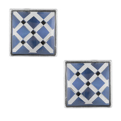 Hexagon Blue Checks Cufflinks In Box