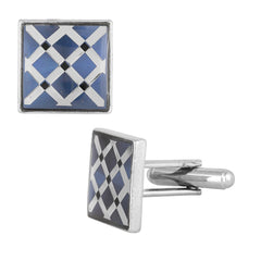Hexagon Blue Checks Cufflinks In Box