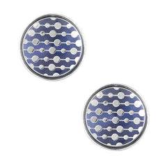 Round Blue Stripes Cufflinks In Box