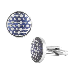 Round Blue Stripes Cufflinks In Box