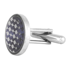 Round Blue Stripes Cufflinks In Box