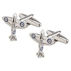 Fancy Silver Aeroplane Cufflinks In Box