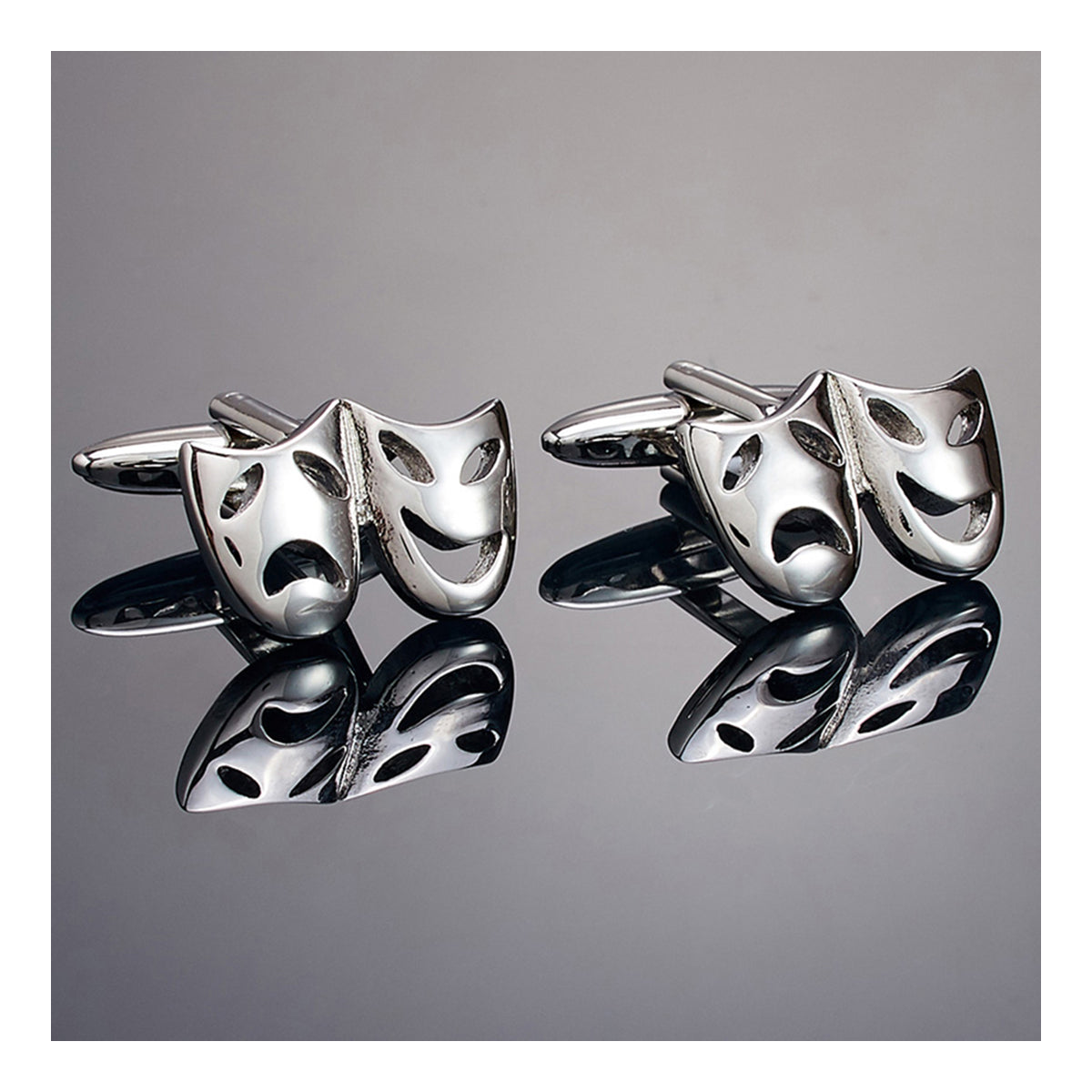 Venetian Mask Drama Silver Cufflinks In Box