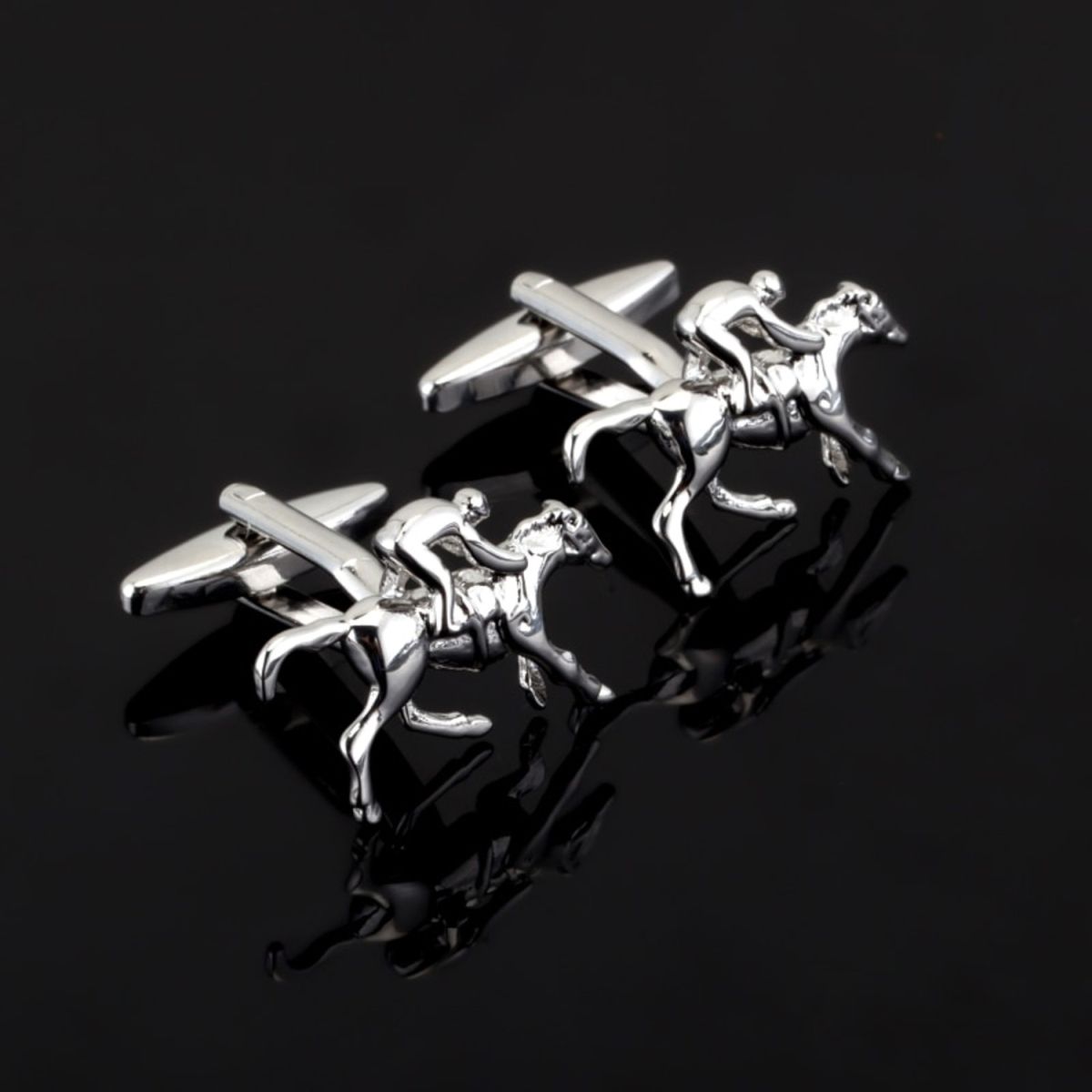Jockey Derby Horse Silver Cufflinks In Box