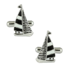 Fancy Sail Ship Black Cufflinks In Box