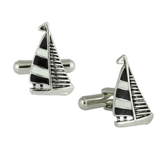 Fancy Sail Ship Black Cufflinks In Box