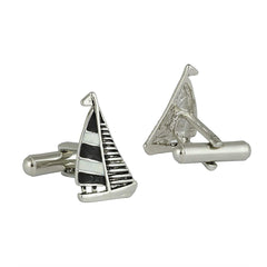 Fancy Sail Ship Black Cufflinks In Box