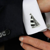 Fancy Sail Ship Black Cufflinks In Box
