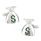 Money Bag Dollar Silver Cufflinks In Box