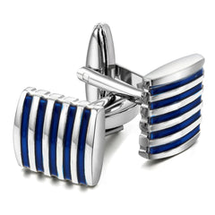 Stripes Blue Silver Cufflinks In Box