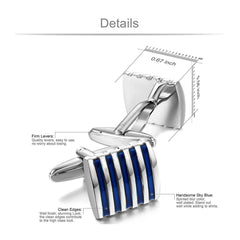 Stripes Blue Silver Cufflinks In Box