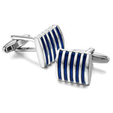 Stripes Blue Silver Cufflinks In Box