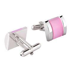 Rectangle Pink Crystal Cufflinks In Box