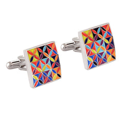 Floral Painting Multi Color Cufflinks In Box