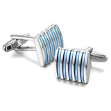 Rectangle Blue Stripes Cufflinks In Box