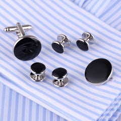 Silver Black Kurta Button Tuxedo Cufflinks In Box
