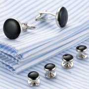 Silver Black Kurta Button Tuxedo Cufflinks In Box