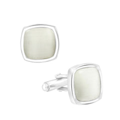 White Silver Crystal Cufflinks In Box