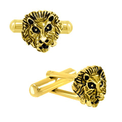 Lion Gold Oxidised Cufflinks Tie Pin Set Box