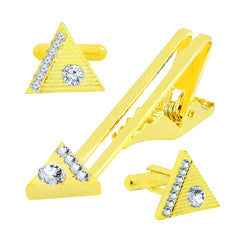 Triangle Diamond Cufflinks Tie Pin Set In Box