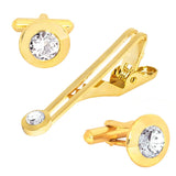 Round Diamond Gold Cufflinks Tie Pin Set In Box
