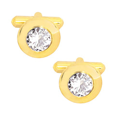 Round Diamond Gold Cufflinks Tie Pin Set In Box