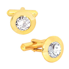 Round Diamond Gold Cufflinks Tie Pin Set In Box