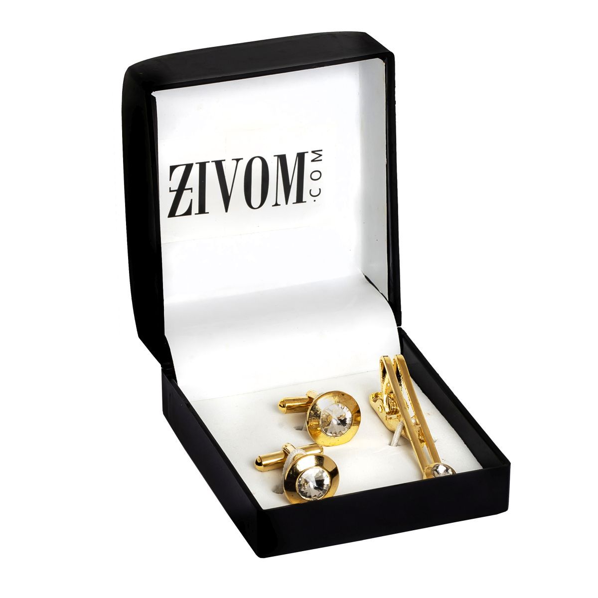 Round Diamond Gold Cufflinks Tie Pin Set In Box – ZIVOM
