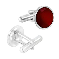 Round Red Crystal Cufflinks In Box