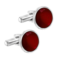Round Red Crystal Cufflinks In Box