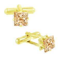 Square Brown Crystal Cufflinks In Box