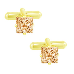 Square Brown Crystal Cufflinks In Box