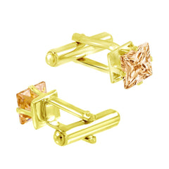 Square Brown Crystal Cufflinks In Box