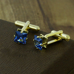 Square Blue Crystal Cufflinks In Box
