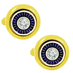 Gold Blue Diamond Cufflinks In Box