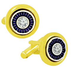 Gold Blue Diamond Cufflinks In Box