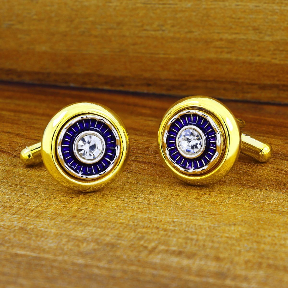Gold Blue Diamond Cufflinks In Box