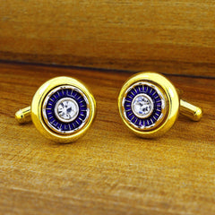 Gold Blue Diamond Cufflinks In Box