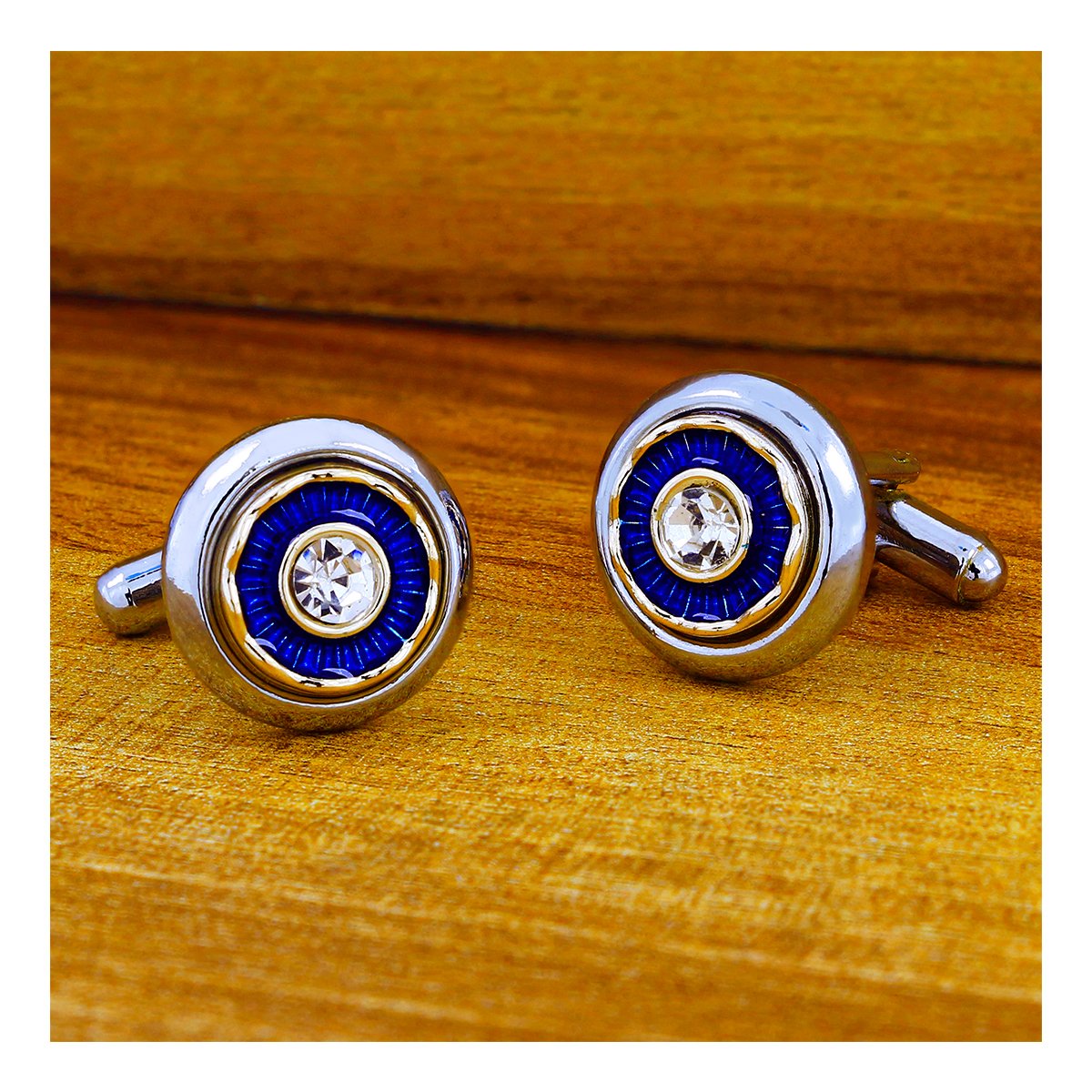 Silver Blue Diamond Cufflinks In Box