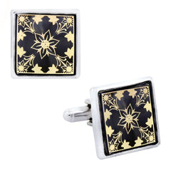 Victorian Filigree Black Gold Cufflinks In Box