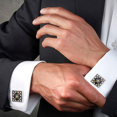 Victorian Filigree Black Gold Cufflinks In Box