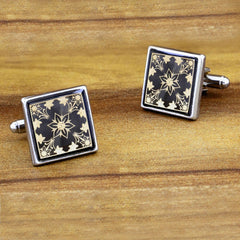 Victorian Filigree Black Gold Cufflinks In Box