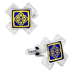 Victorian Filigree Blue Gold Cufflinks In Box