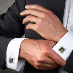 Victorian Filigree Blue Gold Cufflinks In Box
